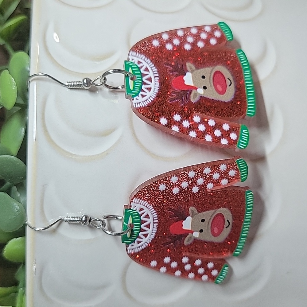 Holiday Reindeer Sweater Sparkle Earrings